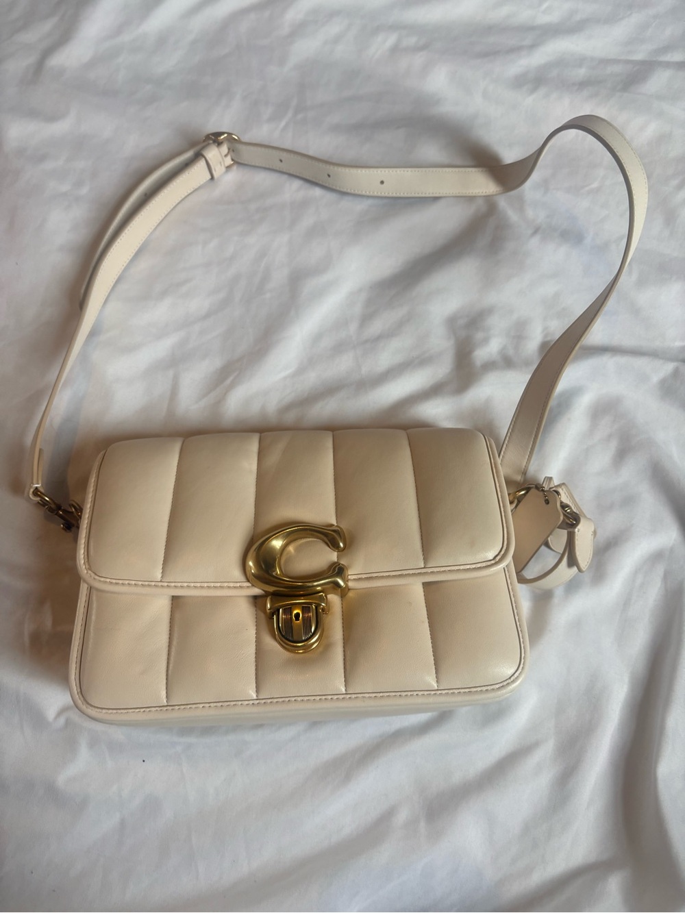 Coach Cream Quilted Studio Messenger Crossbody Bag with Gold 'C' Turnlock
